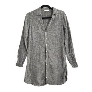 CP SHADES Women Linen Button Front Long V Neck Tunic Shirt Sz XS Gray 5-1